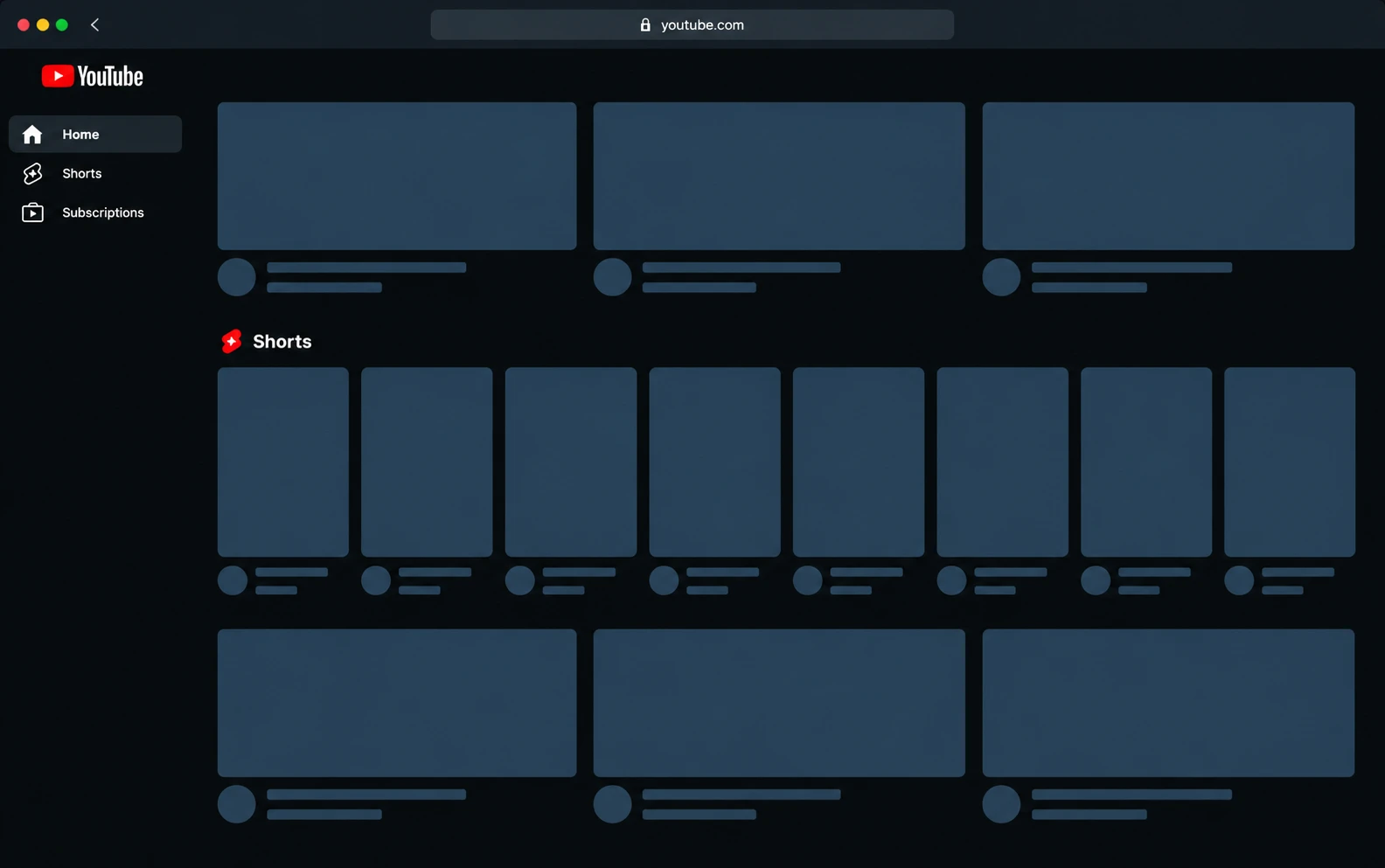 YouTube homepage with a Shorts shelf before dedoom